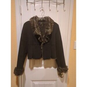 Express Black Faux Fur Collared Fully Lined Faux Suede Jacket - Size 4